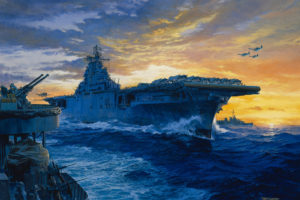 aircraft, Carrier, On, Station, Painting, Navy, Art, Navy, Military