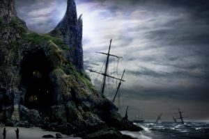 sailing, Ships, Fantasy, Shipwreck, Ruins, Wreck, Ocean, Sea, Beach, People, Art, Artwork