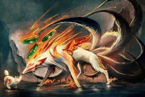 tails, Animals, Okami, Nine, Ninetails, Digital, Art, Artwork, Amaterasu, Sakimichan, Demon, Foxes