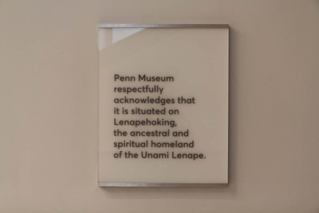 A placard posted near the entrance of the Penn Museum