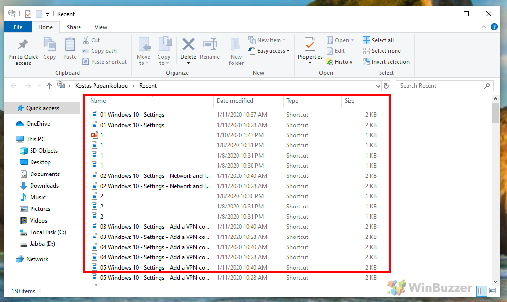 Windows 10 How To Find And Clear The All Recent Files List | winbuzzer image.