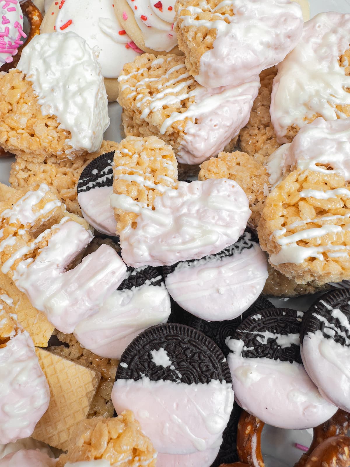 Chocolate dipped cookies and rice Krispie treats