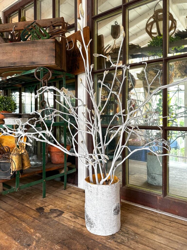 White branches inserted into styrofoam in a vase - Valentine's Day Tree