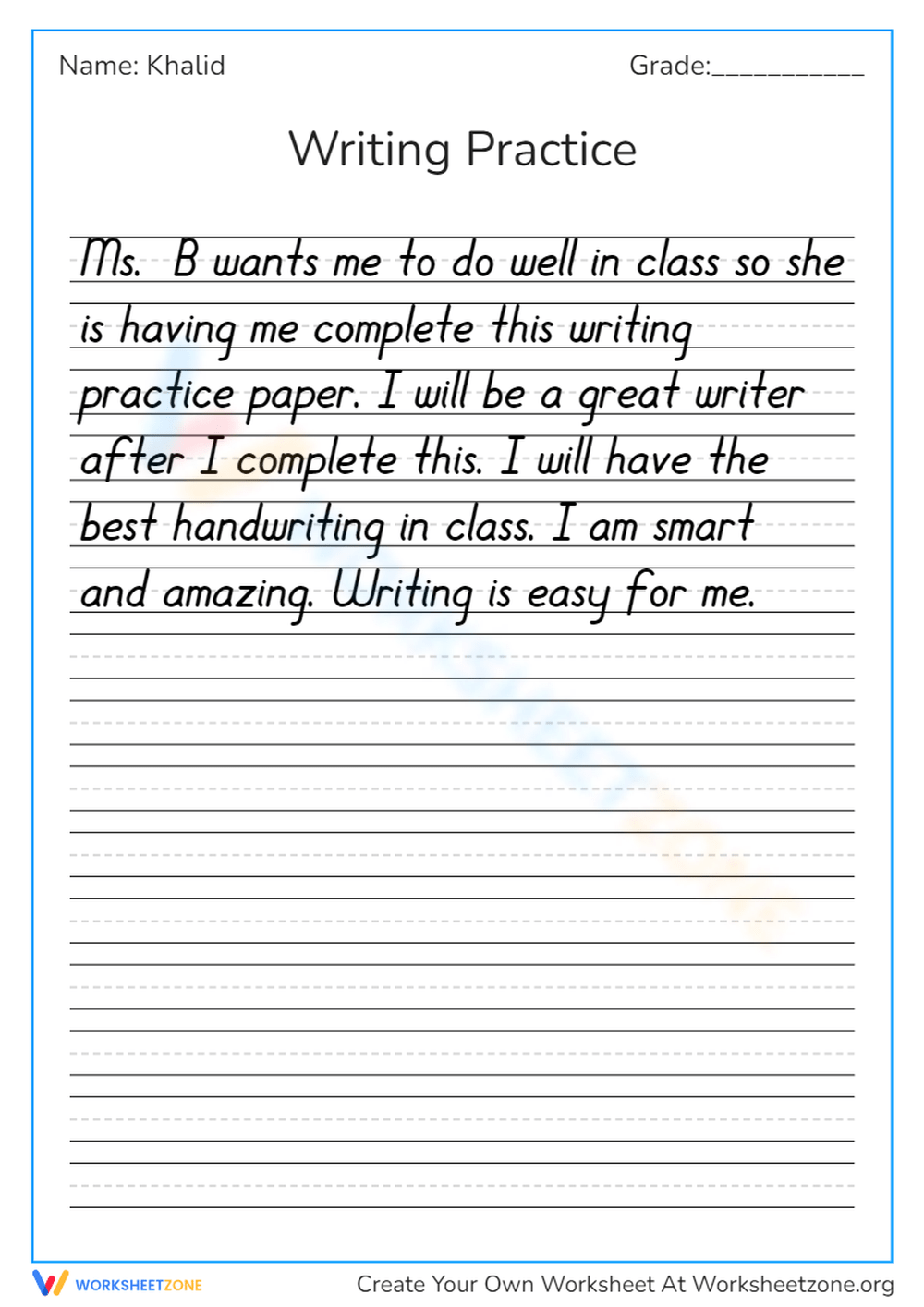 Free Printable Handwriting Paragraph Practice Sheets - Worksheets Library