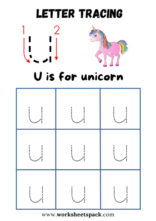 Alphabet tracing lowercase letter u