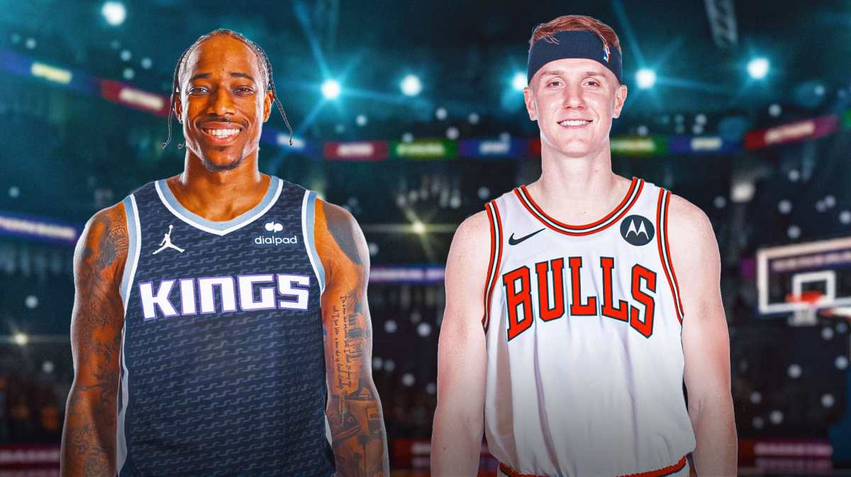 DeMar DeRozan in a Kings uniform, Kevin Huerter in a Bulls uniform