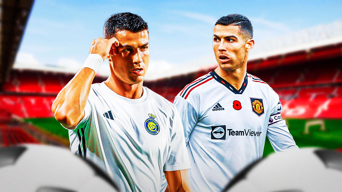 Photo: Cristiano Ronaldo looking serious in Al Nassr jersey, another photo of him looking serious in Manchester United jersey