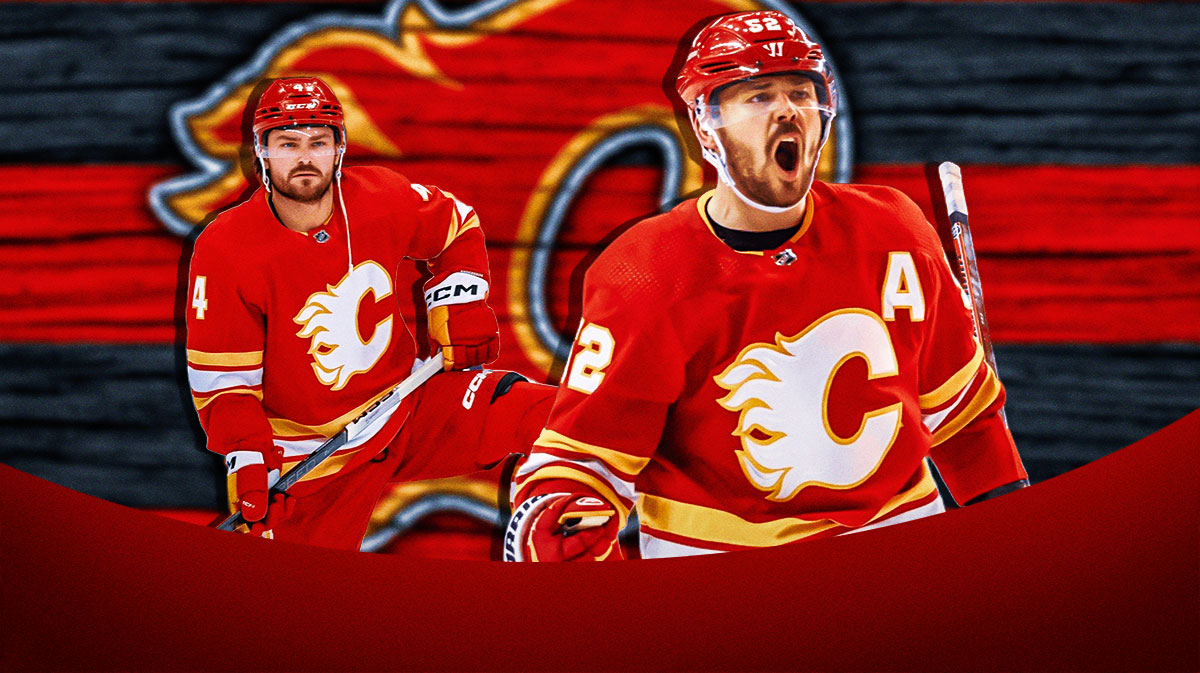 Flames' MacKenzie Weegar and Rasmus Andersson