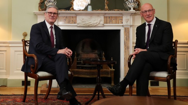 Article thumbnail: EDINBURGH, SCOTLAND - JULY 7: Prime Minister Keir Starmer (L) meets Scottish First Minister and SNP leader John Swinney during a visit to Edinburgh on July 7, 2024 in Edinburgh, Scotland. Newly elected Prime Minister Sir Keir Starmer's visit to Edinburgh is part of a four-nation tour, starting in Scotland, then heading to Northern Ireland and Wales, before returning to England. (Photo by Scott Heppell - WPA Pool/Getty Images)