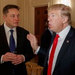 Article thumbnail: FILE - President Donald Trump, right, talks with Tesla and SpaceX CEO Elon Musk at the White House in Washington, Feb. 3, 2017. (AP Photo/Evan Vucci, File)