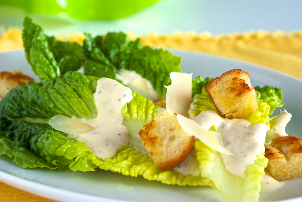 Caesar Salad with Homemade Croutons. 