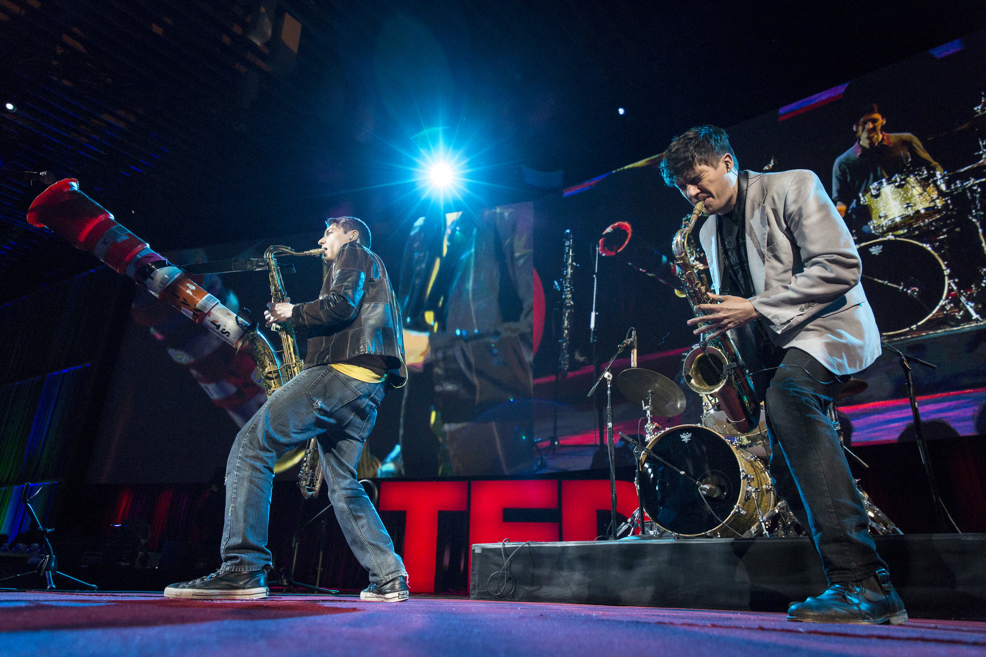 Moon Hooch performs at TED2015 - Truth and Dare, Session 1. Photo: Bret Hartman/TED