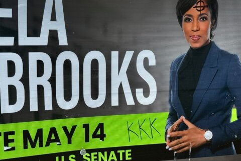 Angela Alsobrooks campaign sign vandalized in Laurel