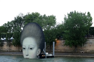 Reproductions of artworks from the Louvre Museum are installed on the Seine during the opening ceremony of the Olympic Games Paris 2024