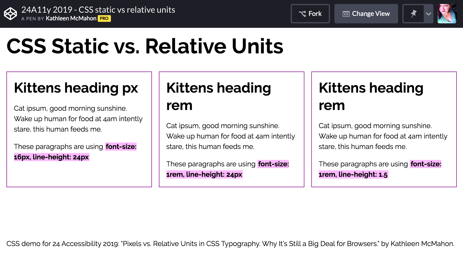 Side-by-side comparison of three blocks of text in Chrome using medium font size and 200% page zoom setting