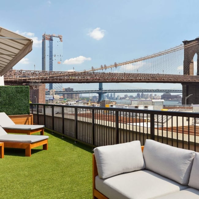 NYC hotel room with terrace