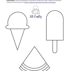 Image of template to make summer borax crystal ornaments in the shapes of an ice cream cone, popsicle, and watermelon slice