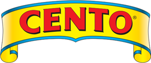 Cento in red text with a yellow banner (with a blue rim) behind it