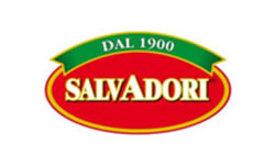 Salvadori in white text with a red banner behind it and Dal 1900 above written in white text on a green banner