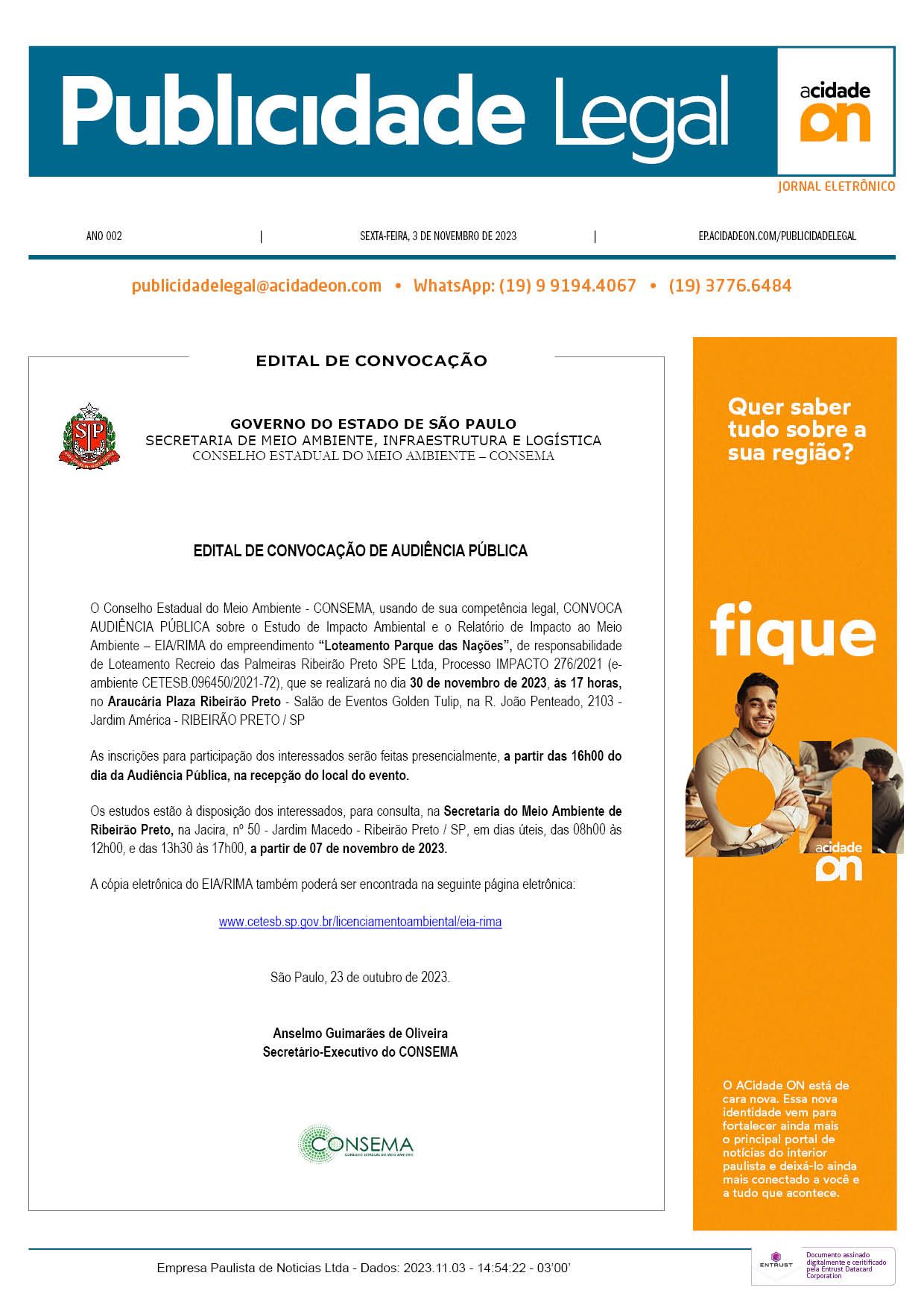 Arquivo PDF Publicidade Legal - 3 de novembro de 2023