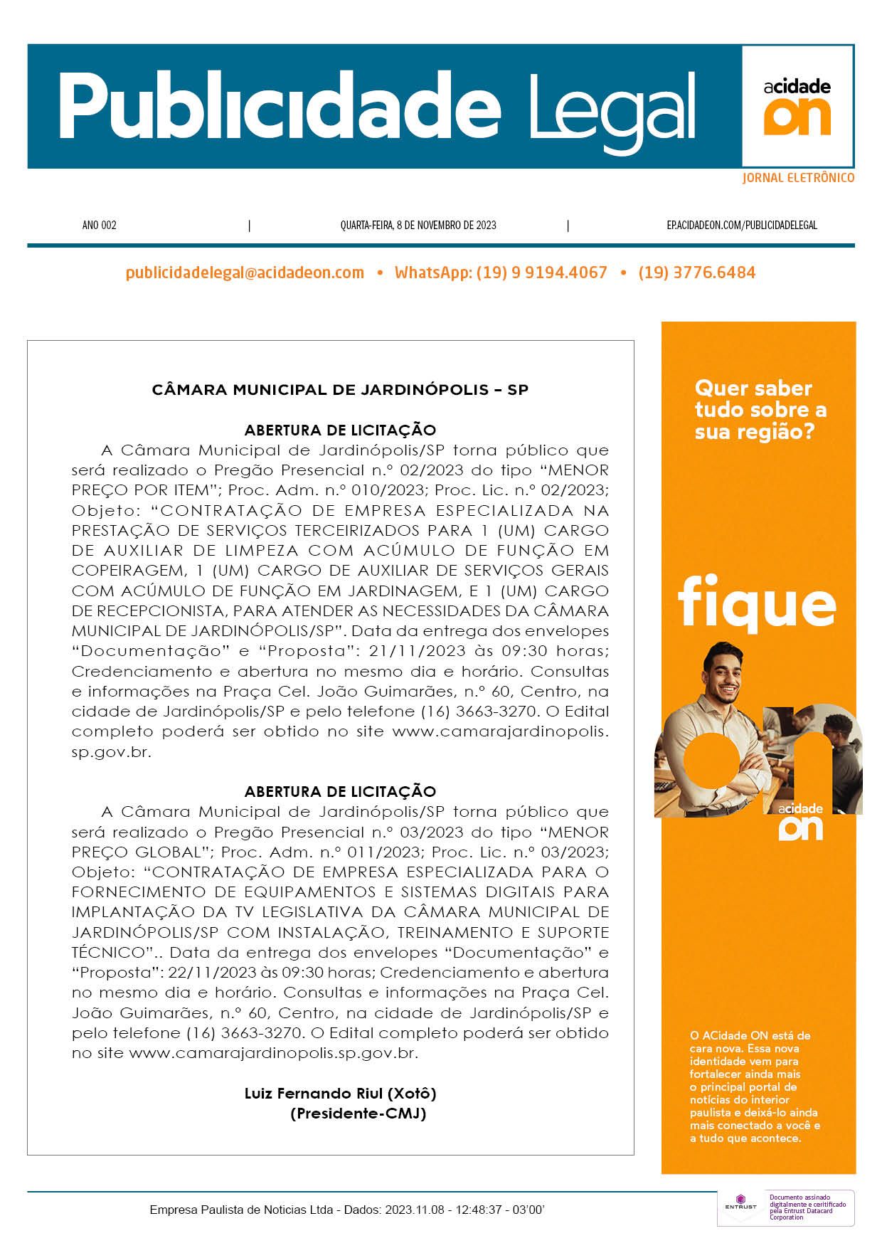 Arquivo PDF Publicidade Legal - 8 de novembro de 2023