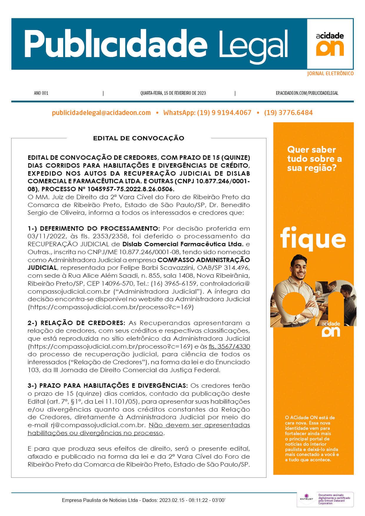 Arquivo PDF Publicidade Legal - 15 de fevereiro de 2023