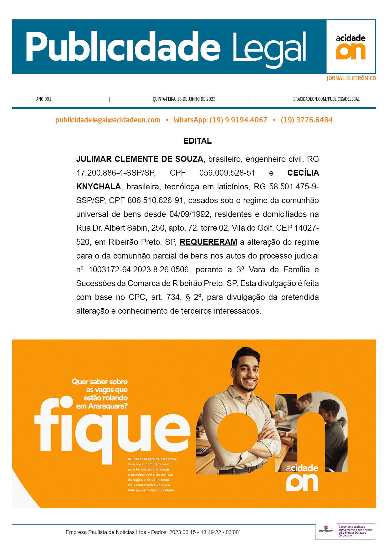 Arquivo PDF Publicidade Legal - 15 de junho de 2023