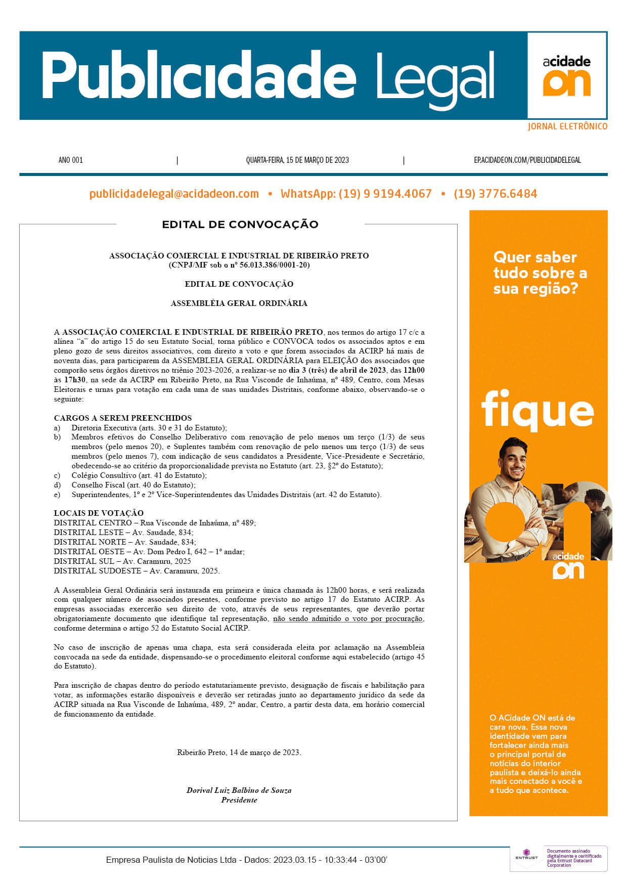 Arquivo PDF Publicidade Legal - 15 de março de 2023