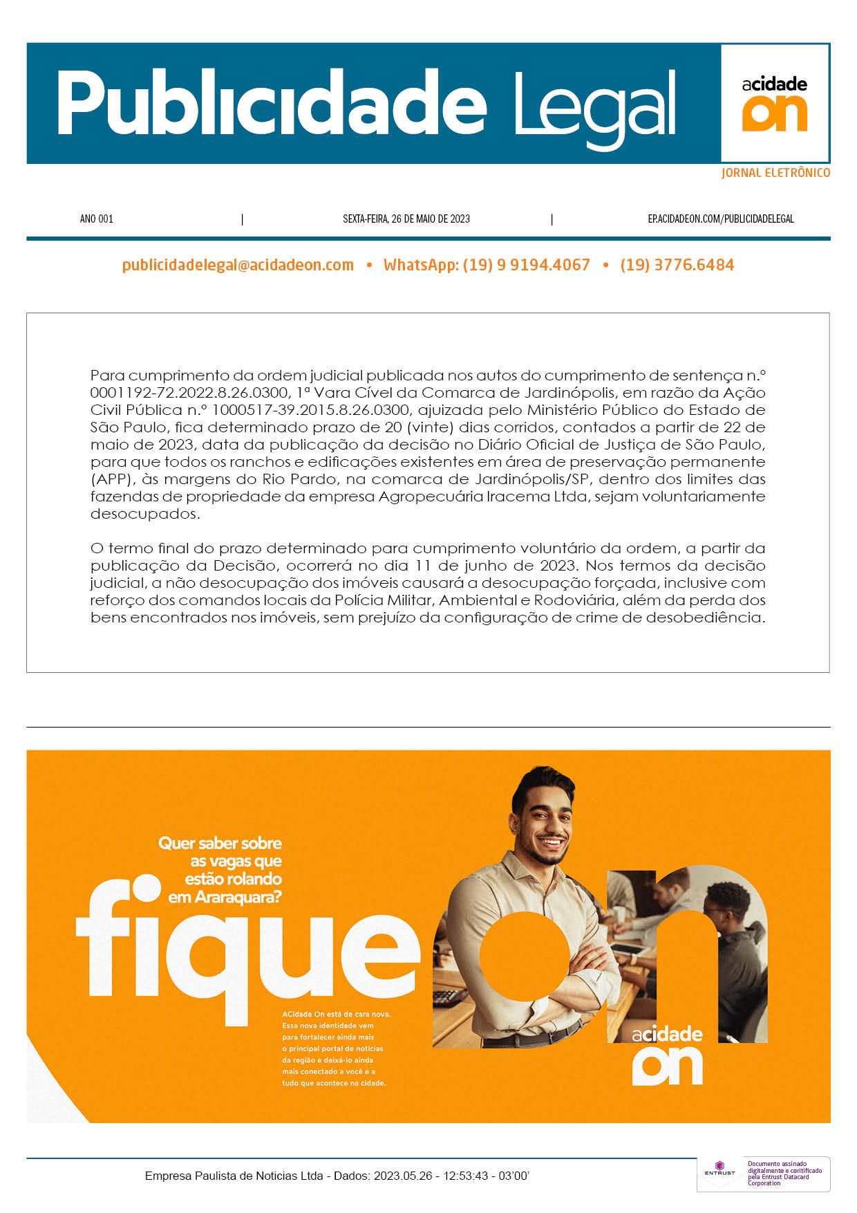 Arquivo PDF Publicidade Legal - 26 de maio de 2023