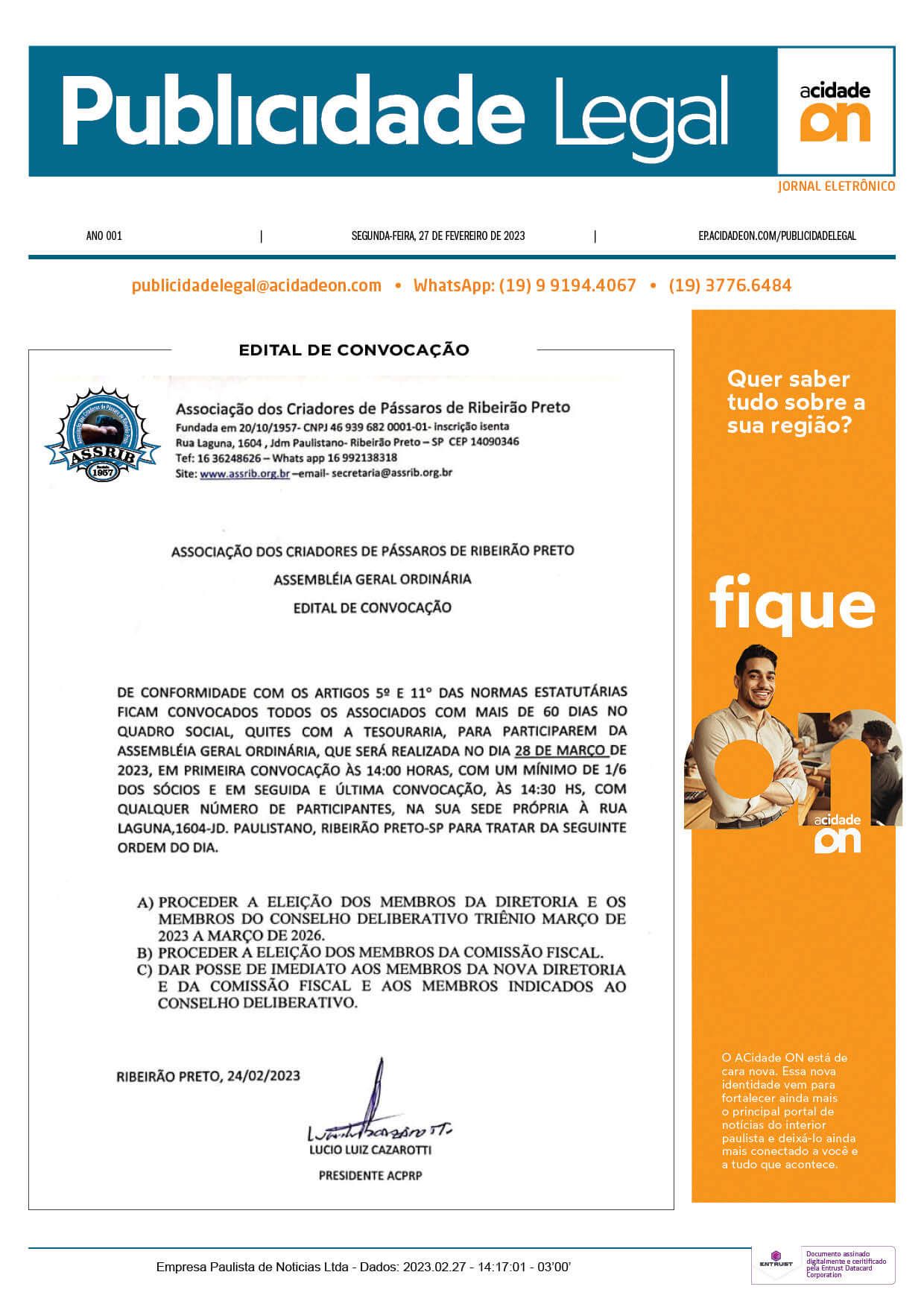 Arquivo PDF Publicidade Legal - 27 de fevereiro de 2023