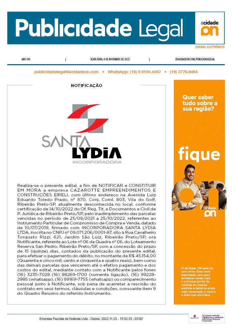 Arquivo PDF Publicidade Legal - 3 de novembro de 2022