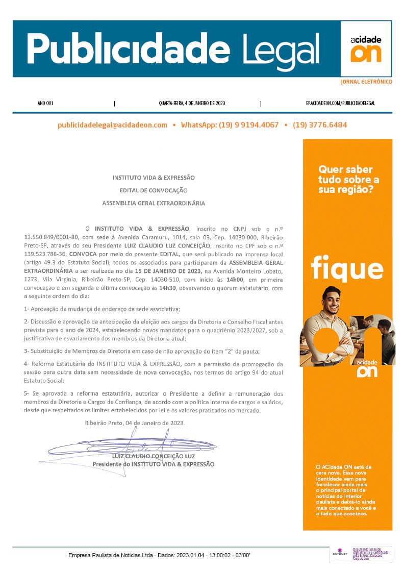 Arquivo PDF Publicidade Legal - 4 de janeiro de 2023