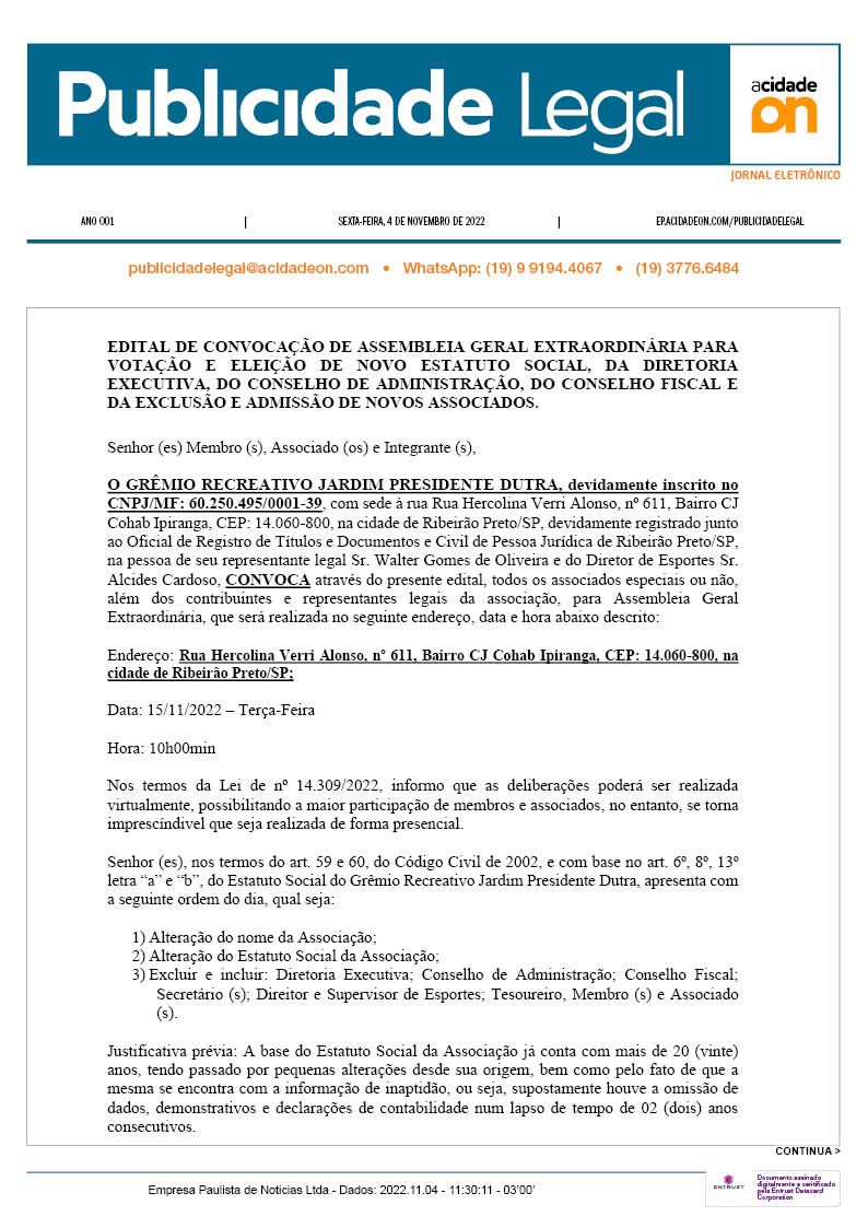 Arquivo PDF Publicidade Legal - 4 de novembro de 2022