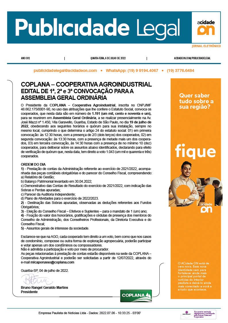 Arquivo PDF Publicidade Legal - 6 de julho de 2022