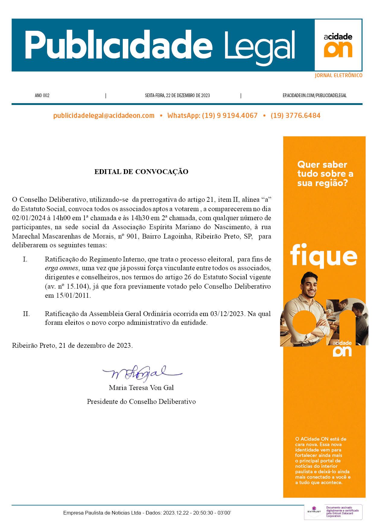 Arquivo PDF Publicidade Legal - 22 de dezembro de 2023