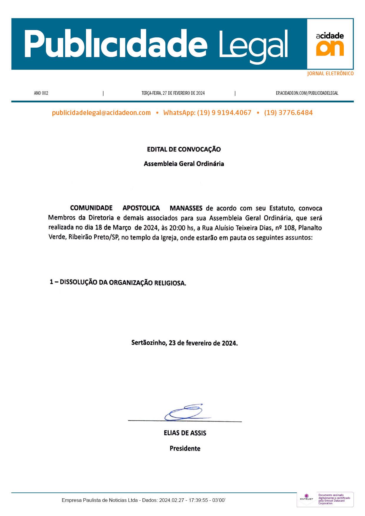 Arquivo PDF Publicidade Legal - 27 de fevereiro de 2024