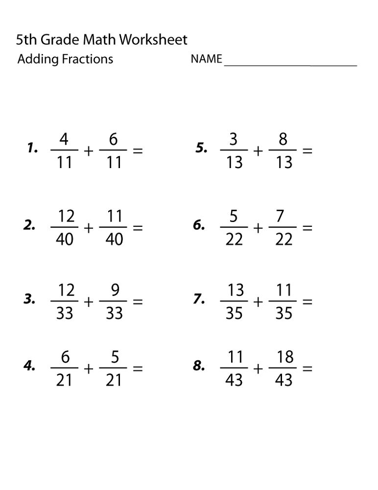 5th Grade Math Printable Worksheets