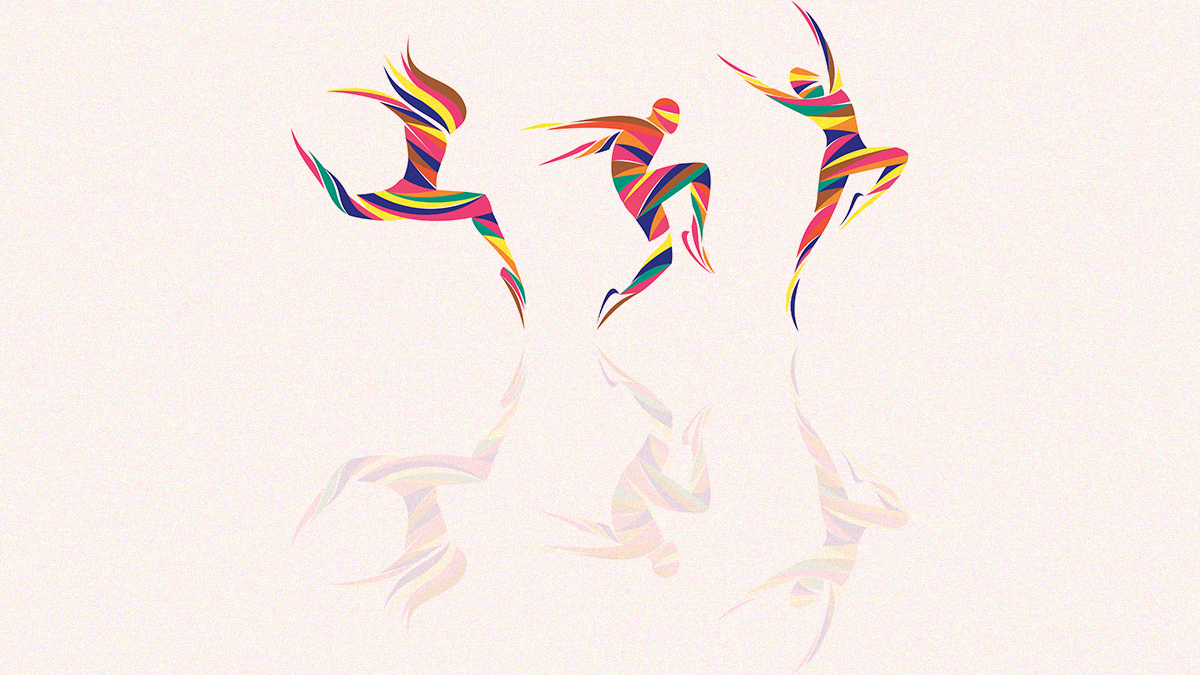 Illustration of multicolored dancing figures.