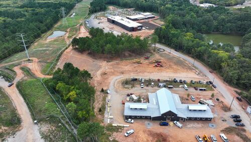 This aerial image shows the progress of the city's controversial public safety training center, which authorities say will be completed in December.
(Miguel Martinez / AJC)