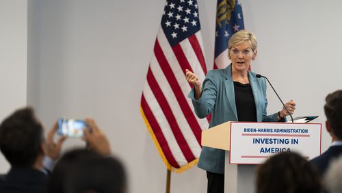 U.S. Secretary of Energy Jennifer Granholm speaks during a discussion hosted by the Atlanta Regional Commission on Sept. 13, 2024, in Atlanta. The event, exclusive to The Atlanta Journal-Constitution, covered key topics including clean energy, data centers, and nuclear power. Granholm's visit comes amid ongoing discussions about the future of sustainable energy in Georgia. (Olivia Bowdoin for the AJC).