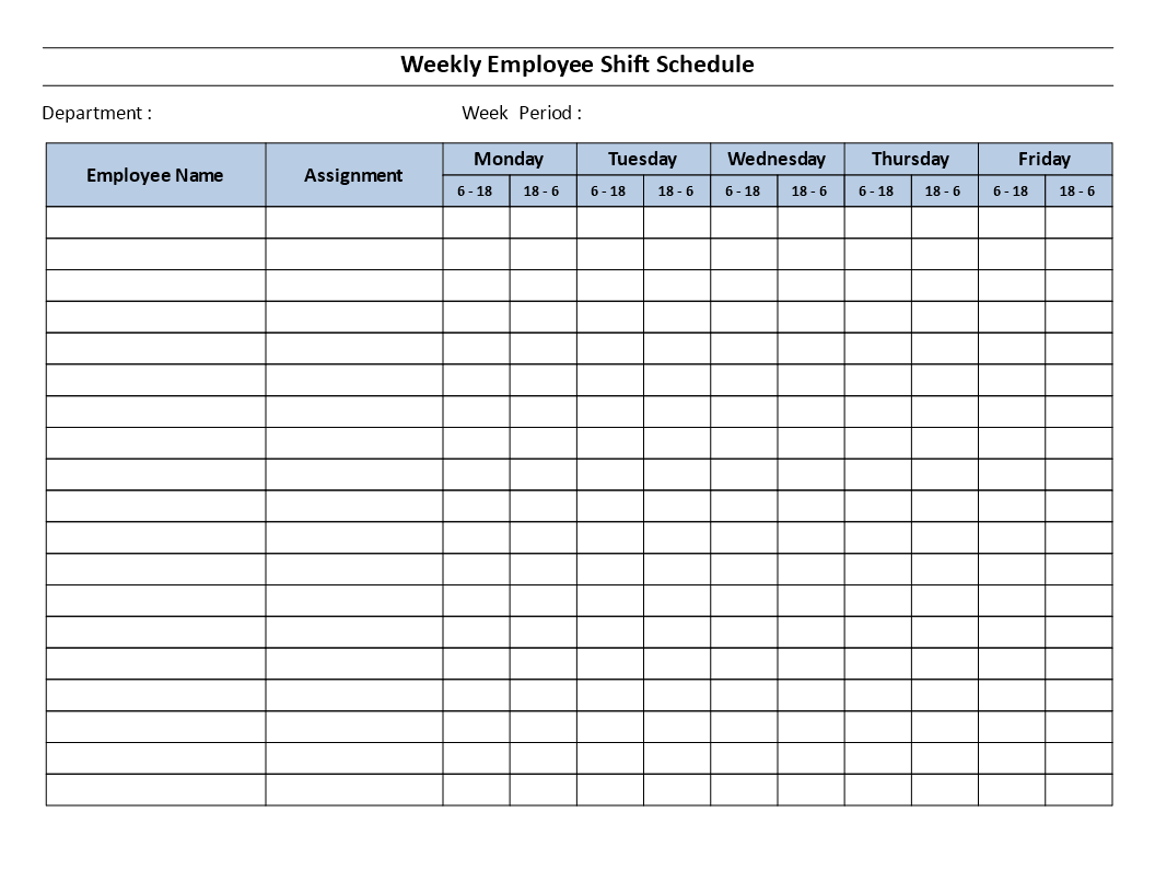 Weekly employee 12 hour shift schedule Mon to Fri | Templates at ...