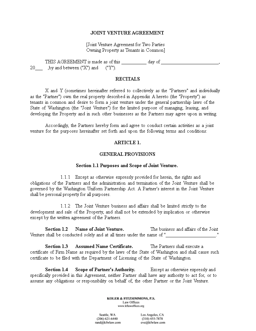 Joint Venture Agreement for two parties - Premium Schablone Regarding legal contract between two parties template