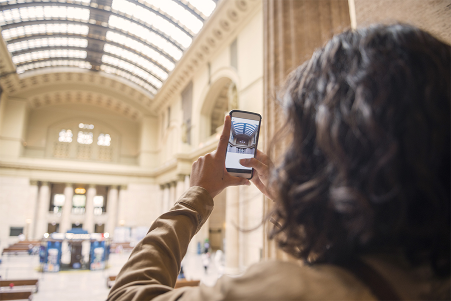 Person snaps picture of Chicago Union Station Interior