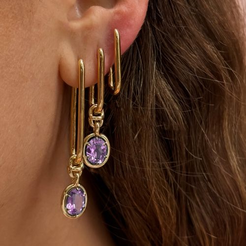 Knuckle Amethyst Long Earrings