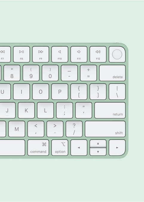 A close-up of the green Magic Keyboard for iMac.