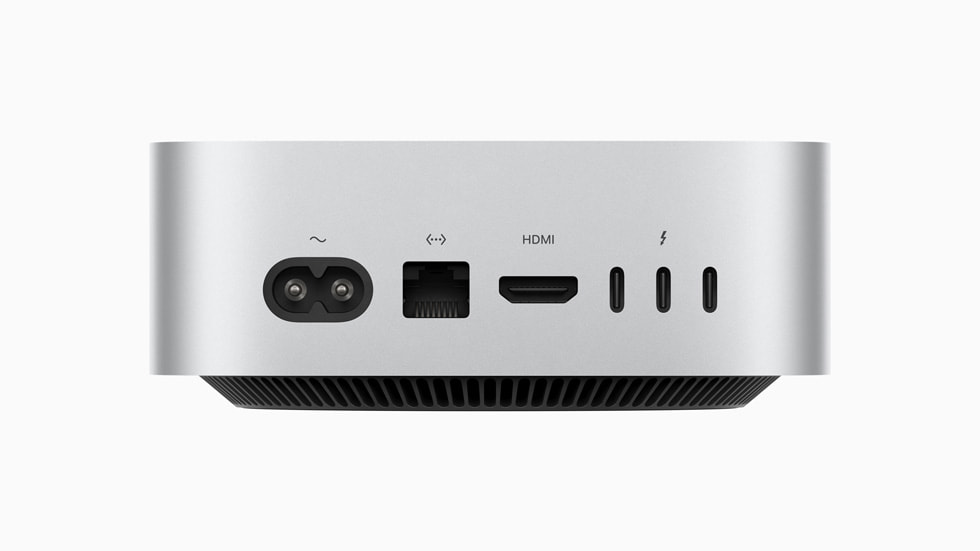 Mac mini is shown from the back.