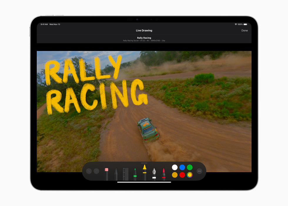 The Live Drawing feature in Final Cut Pro for iPad 2.1 is shown on iPad Pro.