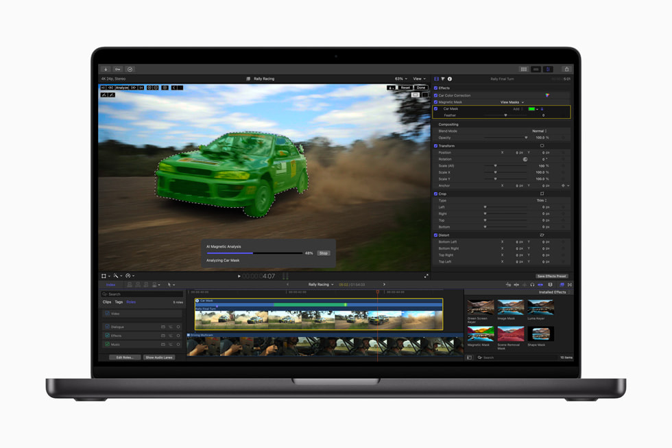 The new Final Cut Pro 11 feature Magnetic Mask is shown on MacBook Pro.