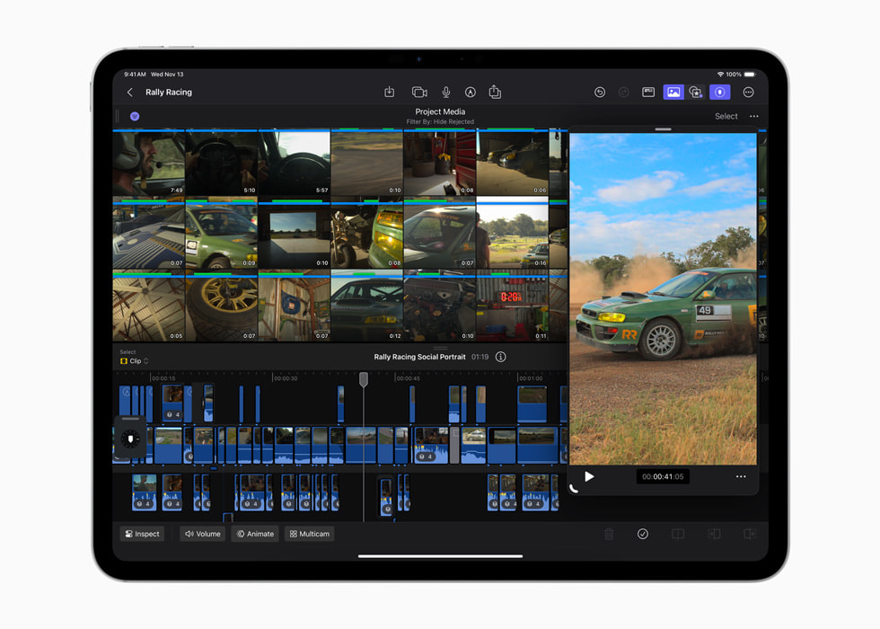 Workflow improvements are shown in Final Cut Pro for iPad 2.1 on iPad Pro.