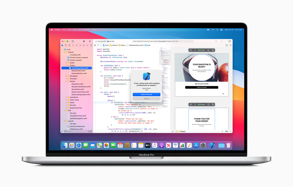 El entorno de programación Xcode en la MacBook Pro.